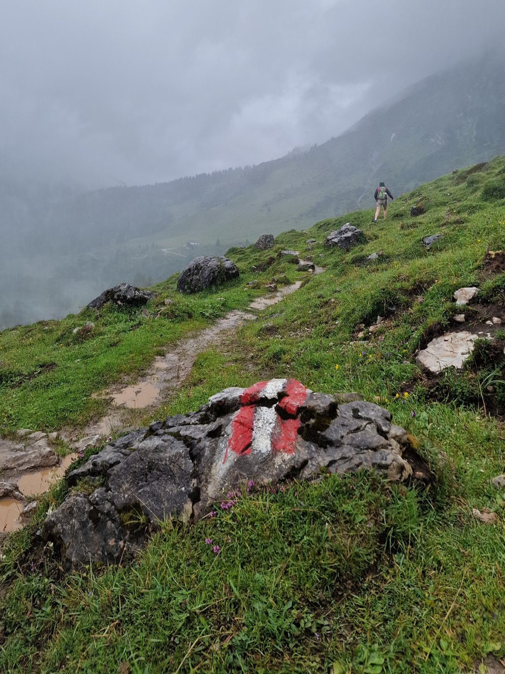 rood-witte markering van het wandelpad